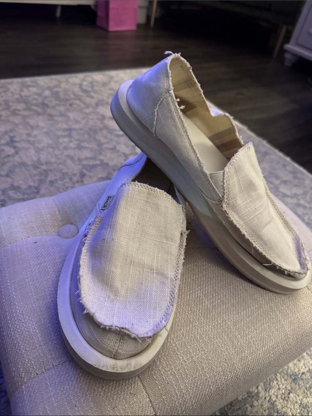 Sanuk Women’s Off-White Canvas Slip-On Loafers